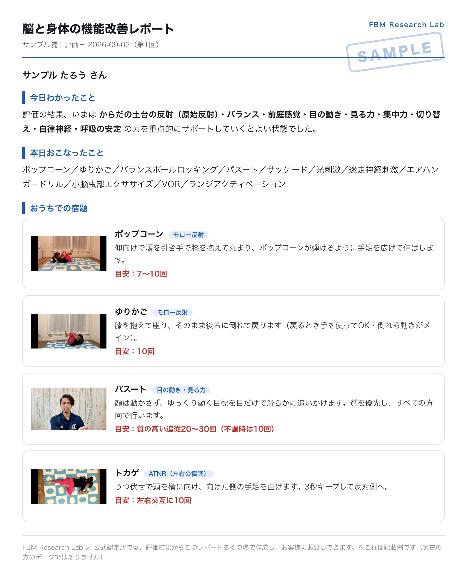 FBM Research Lab で作成する保護者向けレポートの記載例